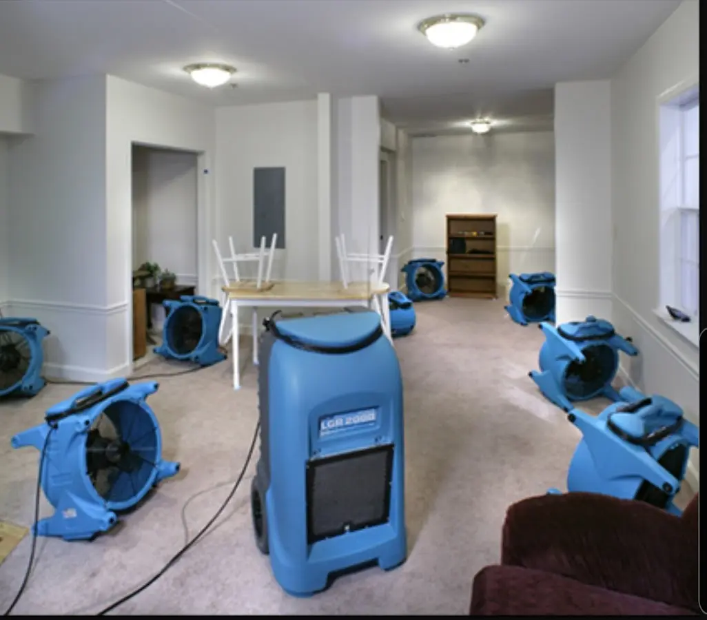 Air movers and dehumidifier setup for Water Extraction & Removal in Hamilton